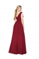 Bordeaux Trapèze Col V Mousseline Longue Formelles Robes demoiselle d'honneur / Robes de soirée / Robes de bal en Gros