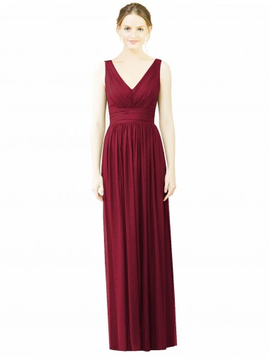 Bordeaux Trapèze Col V Mousseline Longue Robes demoiselle d'honneur en Gros