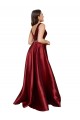 Bordeaux Trapèze Col V Satiné Longue Formelles Robes demoiselle d'honneur / Robes de soirée / Robes de bal en Gros