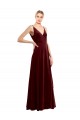 Bordeaux Trapèze Col V Velours Stretch Longue Formelles Robes demoiselle d'honneur / Robes de soirée / Robes de bal en Gros