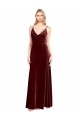 Bordeaux Trapèze Col V Velours Stretch Longue Robes demoiselle d'honneur / Robes de bal en Gros