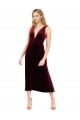 Bordeaux Trapèze Col V midi Velours Stretch Courte Robes demoiselle d'honneur / Robes de bal / Robes de cocktail en Gros