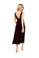 Bordeaux Trapèze Col V midi Velours Stretch Courte Robes demoiselle d'honneur / Robes de bal / Robes de cocktail en Gros