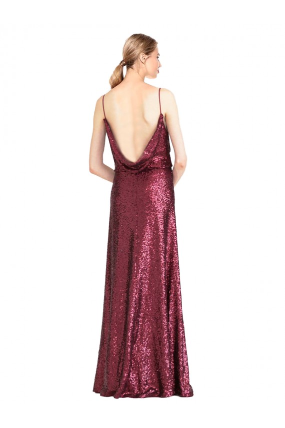Bordeaux Trapèze Licou Col Haut Paillette Longue Formelles Robes demoiselle d'honneur / Robes de soirée / Robes de bal en Gros