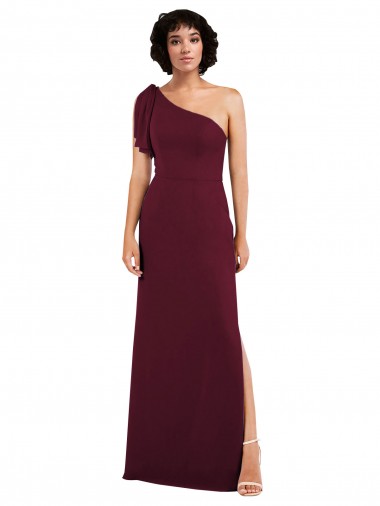 Bordeaux Trapèze Mousseline Longue Formelles Robes demoiselle d'honneur / Robes de soirée en Gros