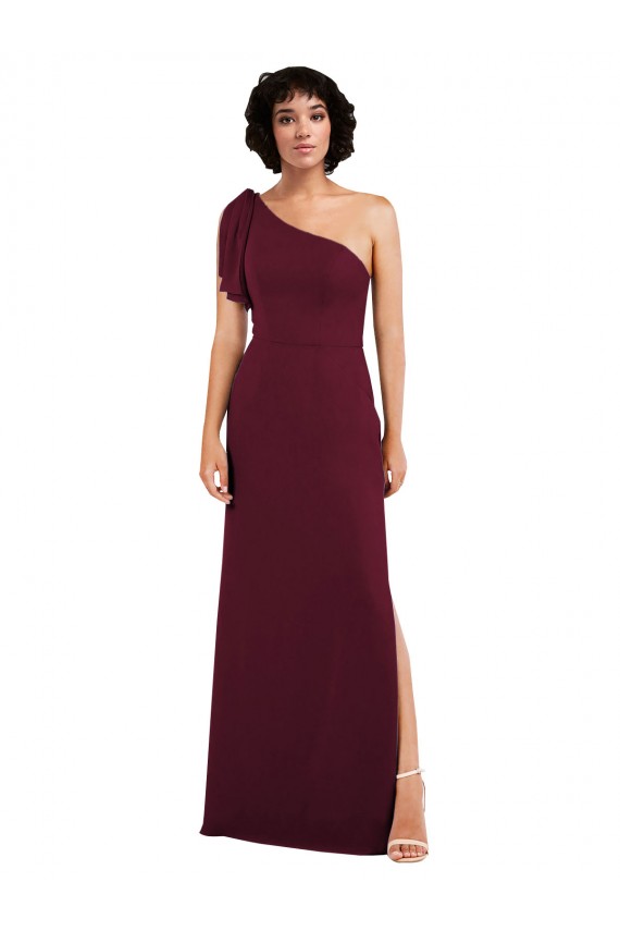 Bordeaux Trapèze Mousseline Longue Formelles Robes demoiselle d'honneur / Robes de soirée en Gros