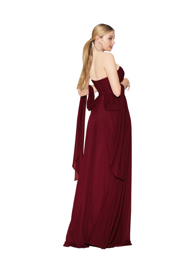 Bordeaux Trapèze Sans bretelle Mousseline Longue Formelles Robes demoiselle d'honneur / Robes de soirée / Robes de bal en Gros