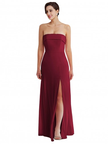 Bordeaux Trapèze Sans bretelle Mousseline Longue Formelles Robes demoiselle d'honneur / Robes de soirée en Gros