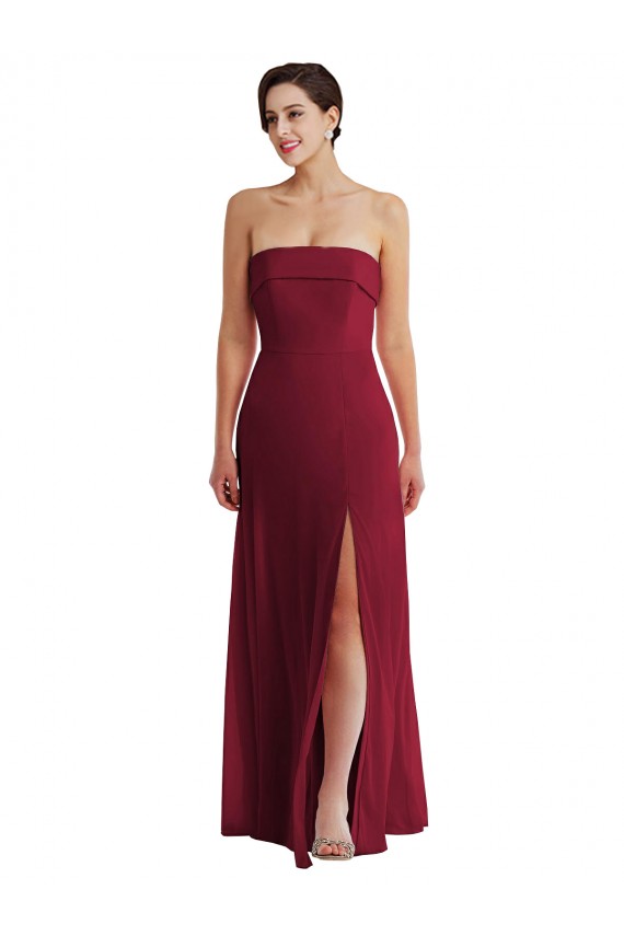 Bordeaux Trapèze Sans bretelle Mousseline Longue Formelles Robes demoiselle d'honneur / Robes de soirée en Gros