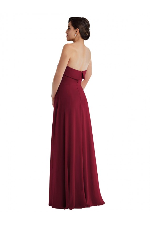 Bordeaux Trapèze Sans bretelle Mousseline Longue Formelles Robes demoiselle d'honneur / Robes de soirée en Gros