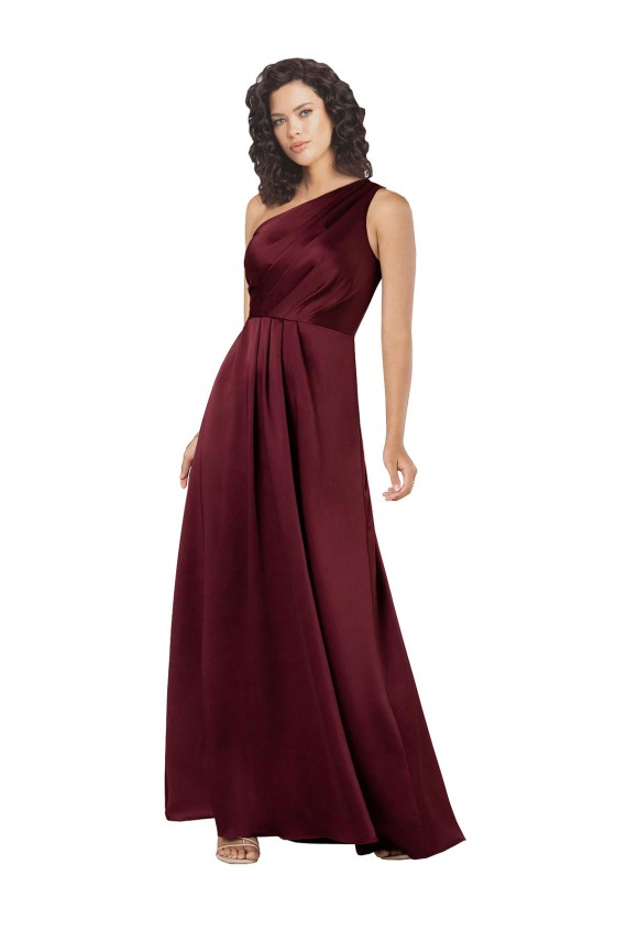 Bordeaux Trapèze Satiné Soyeux Longue Formelles Robes demoiselle d'honneur / Robes de soirée / Robes de bal en Gros