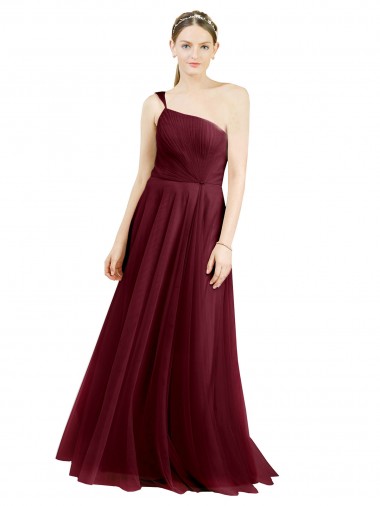 Bordeaux Trapèze Tulle Longue Robes demoiselle d'honneur en Gros