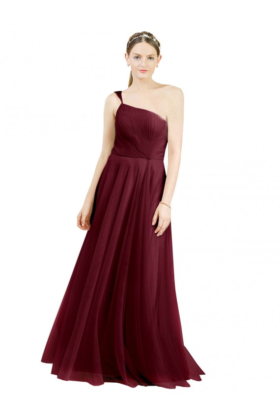 Bordeaux Trapèze Tulle Longue Robes demoiselle d'honneur en Gros