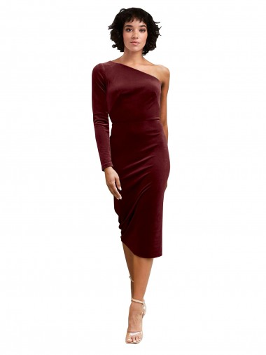 Bordeaux Trapèze midi Velours Stretch Courte Robes demoiselle d'honneur / Robes de bal en Gros