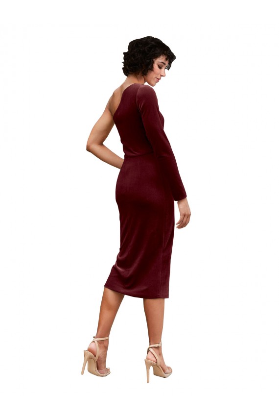 Bordeaux Trapèze midi Velours Stretch Courte Robes demoiselle d'honneur / Robes de bal en Gros