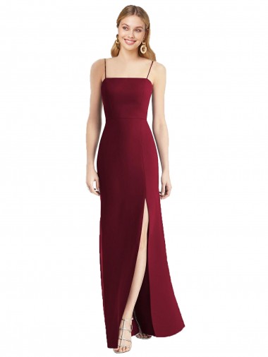 Bordeaux Trompette Bretelles spaghetti Mousseline Longue Robes demoiselle d'honneur en Gros