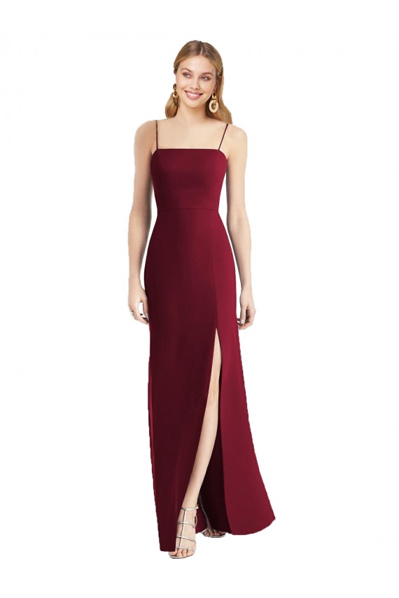 Bordeaux Trompette Bretelles spaghetti Mousseline Longue Robes demoiselle d'honneur en Gros