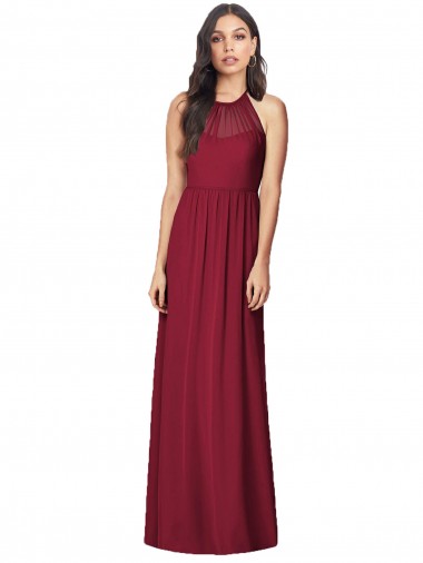 Bordeaux Trompette Licou Mousseline Longue Robes demoiselle d'honneur en Gros