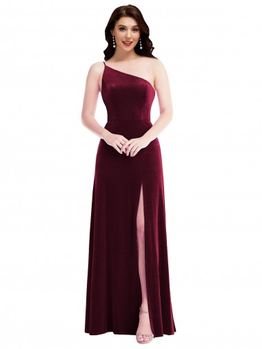 Bordeaux Trompette Velours Stretch Longue Robes demoiselle d'honneur / Robes de bal en Gros