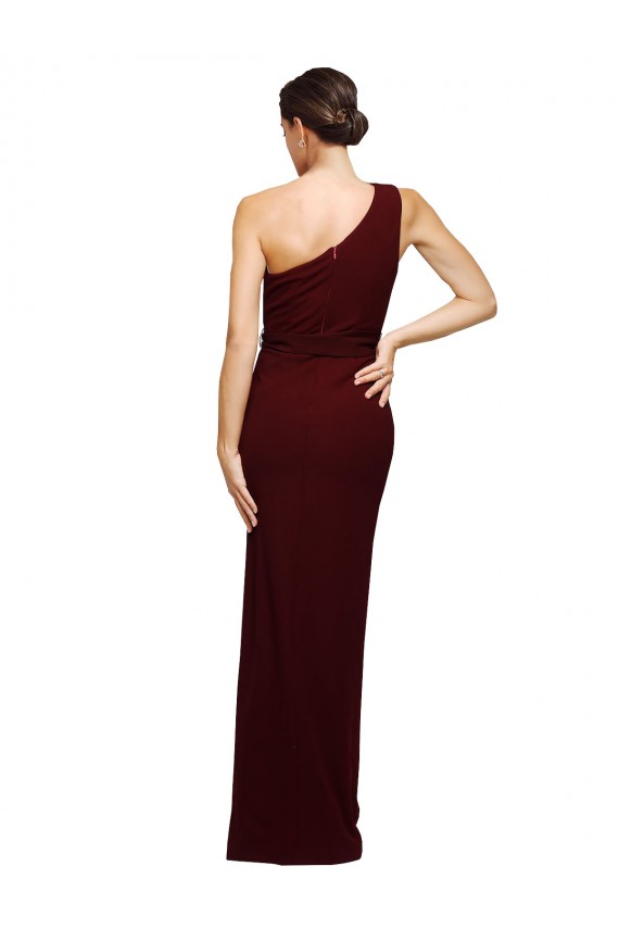 Bordeaux foncé Fourreau Crêpe Stretch Longue Formelles Robes demoiselle d'honneur / Robes de soirée / Robes de bal en Gros