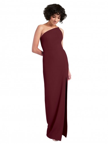 Bordeaux foncé Fourreau Crêpe Stretch Longue Formelles Robes demoiselle d'honneur / Robes de soirée / Robes de bal en Gros