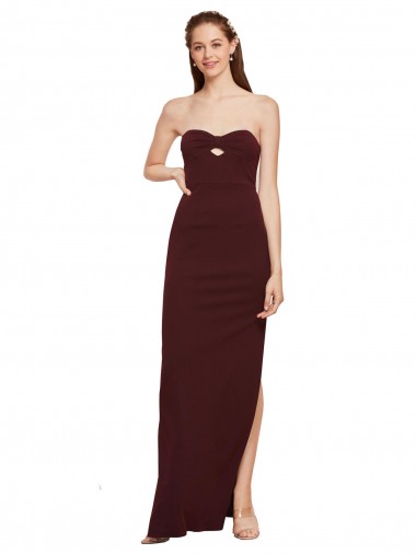 Bordeaux foncé Fourreau Sans bretelle Crêpe Stretch Longue Formelles Robes demoiselle d'honneur / Robes de soirée / Robes de bal en Gros