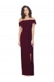Bordeaux foncé Fourreau Épaule Dénudée Col Carré Crêpe Stretch Longue Formelles Robes demoiselle d'honneur / Robes de soirée / Robes de bal en Gros