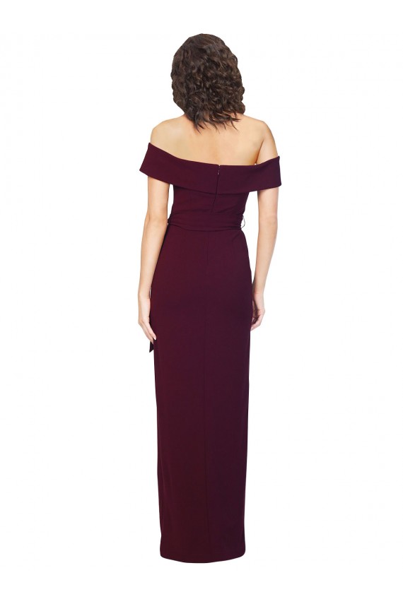 Bordeaux foncé Fourreau Épaule Dénudée Col Carré Crêpe Stretch Longue Formelles Robes demoiselle d'honneur / Robes de soirée / Robes de bal en Gros