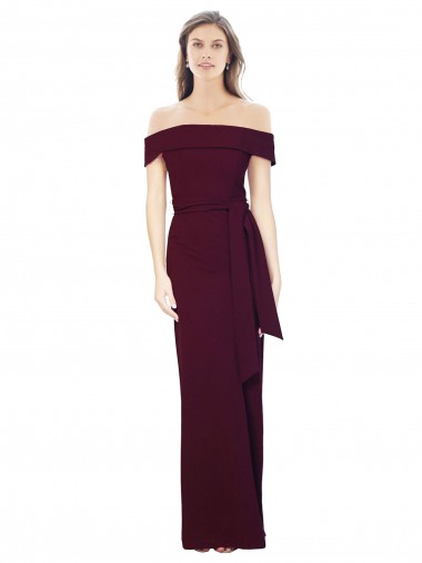 Bordeaux foncé Sirène Épaule Dénudée Crêpe Stretch Longue Formelles Robes demoiselle d'honneur / Robes de soirée / Robes de bal en Gros