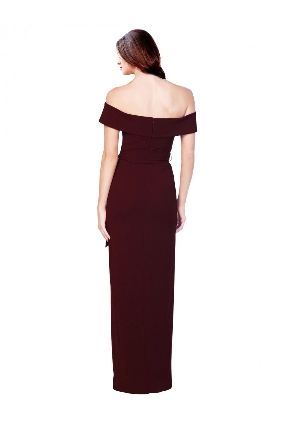 Bordeaux foncé Sirène Épaule Dénudée Crêpe Stretch Longue Formelles Robes demoiselle d'honneur / Robes de soirée / Robes de bal en Gros
