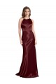Bordeaux foncé Trapèze Bretelles spaghetti Col V Satiné Stretch Longue Formelles Robes demoiselle d'honneur / Robes de soirée / Robes de bal en Gros