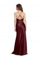 Bordeaux foncé Trapèze Bretelles spaghetti Col V Satiné Stretch Longue Formelles Robes demoiselle d'honneur / Robes de soirée / Robes de bal en Gros