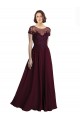 Bordeaux foncé Trapèze Col bijou Tulle Mousseline Longue Robes demoiselle d'honneur en Gros