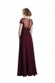 Bordeaux foncé Trapèze Col bijou Tulle Mousseline Longue Robes demoiselle d'honneur en Gros