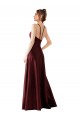 Bordeaux foncé Trapèze Licou Satiné Longue Robes demoiselle d'honneur / Robes de bal en Gros