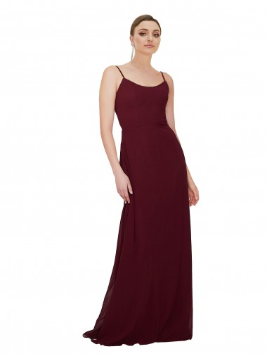 Bordeaux foncé Trapèze Scoop Mousseline Longue Robes demoiselle d'honneur en Gros