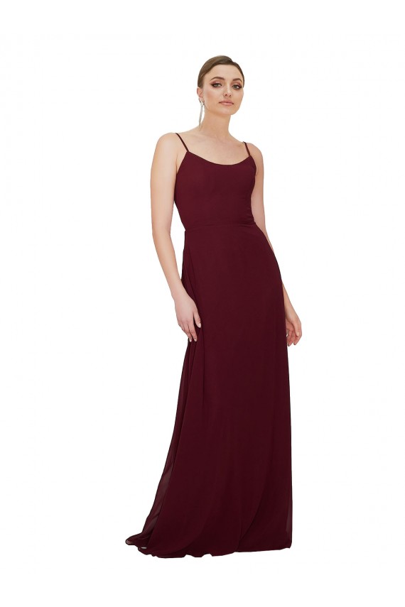 Bordeaux foncé Trapèze Scoop Mousseline Longue Robes demoiselle d'honneur en Gros