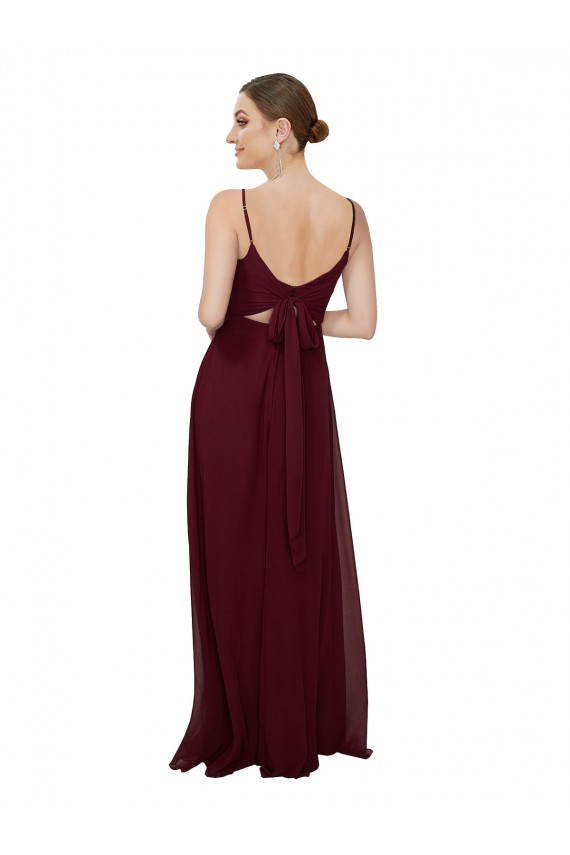 Bordeaux foncé Trapèze Scoop Mousseline Longue Robes demoiselle d'honneur en Gros