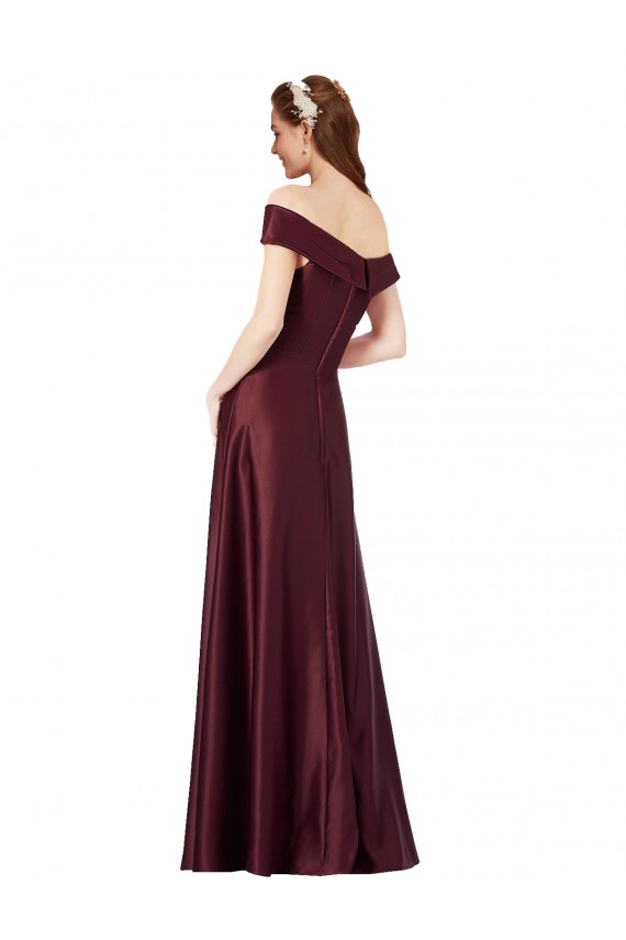 Bordeaux foncé Trapèze Épaule Dénudée Sans bretelle Satiné Longue Formelles Robes demoiselle d'honneur / Robes de soirée / Robes de bal en Gros