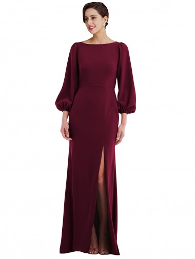 Bordeaux foncé Trompette Bateau Crêpe Stretch Longue Formelles Robes demoiselle d'honneur / Robes de soirée / Robes de bal en Gros