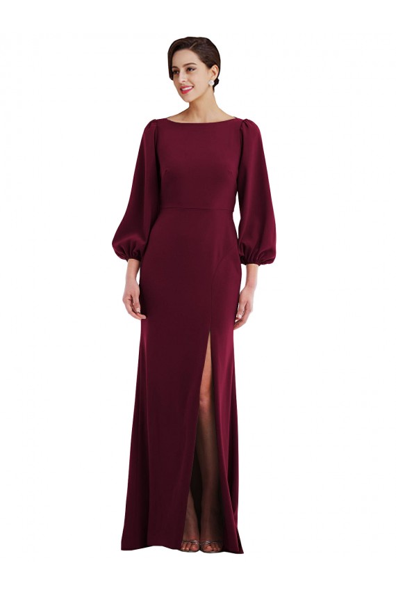 Bordeaux foncé Trompette Bateau Crêpe Stretch Longue Formelles Robes demoiselle d'honneur / Robes de soirée / Robes de bal en Gros