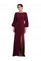 Bordeaux foncé Trompette Bateau Crêpe Stretch Longue Formelles Robes demoiselle d'honneur / Robes de soirée / Robes de bal en Gros