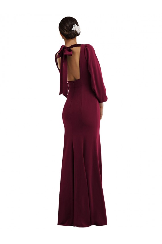 Bordeaux foncé Trompette Bateau Crêpe Stretch Longue Formelles Robes demoiselle d'honneur / Robes de soirée / Robes de bal en Gros