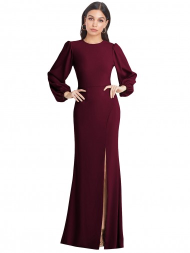 Bordeaux foncé Trompette Bateau Crêpe Stretch Longue Formelles Robes demoiselle d'honneur / Robes de soirée / Robes de bal en Gros
