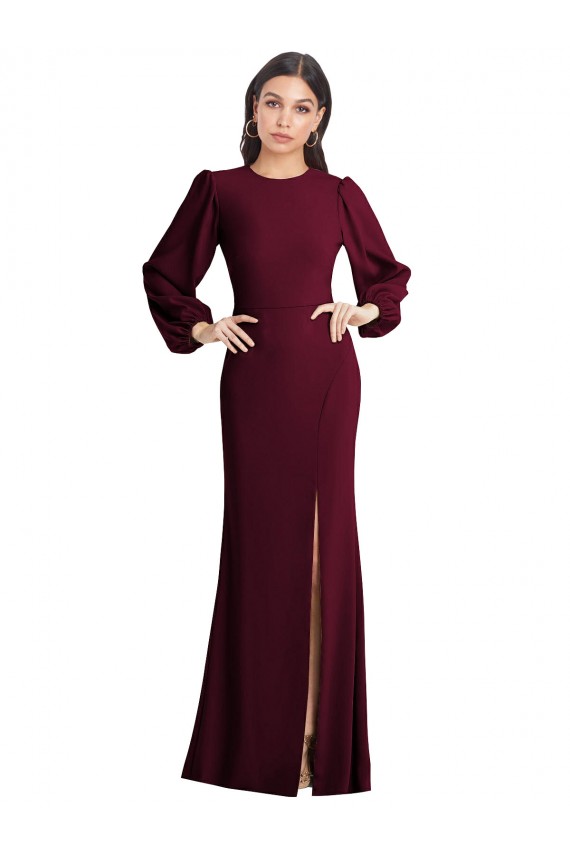 Bordeaux foncé Trompette Bateau Crêpe Stretch Longue Formelles Robes demoiselle d'honneur / Robes de soirée / Robes de bal en Gros