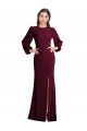 Bordeaux foncé Trompette Bateau Crêpe Stretch Longue Formelles Robes demoiselle d'honneur / Robes de soirée / Robes de bal en Gros