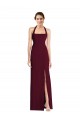 Bordeaux foncé Trompette Licou Crêpe Stretch Longue Robes demoiselle d'honneur / Robes de bal en Gros