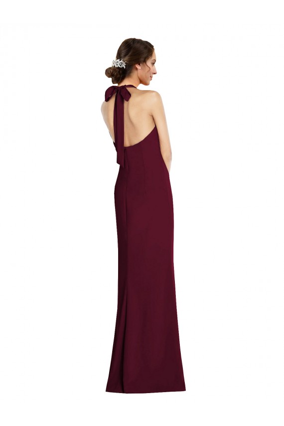 Bordeaux foncé Trompette Licou Crêpe Stretch Longue Robes demoiselle d'honneur / Robes de bal en Gros