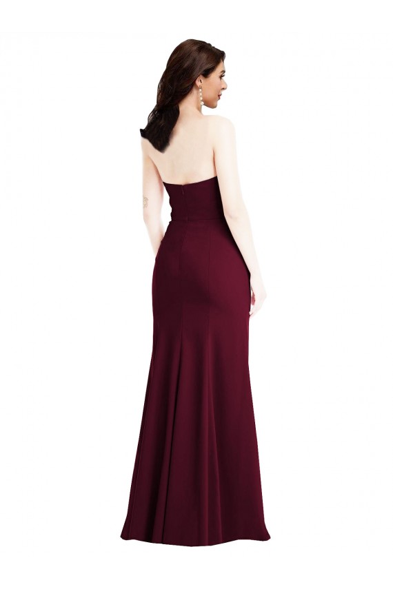 Bordeaux foncé Trompette Sans bretelle Crêpe Stretch Longue Robes demoiselle d'honneur / Robes de bal en Gros