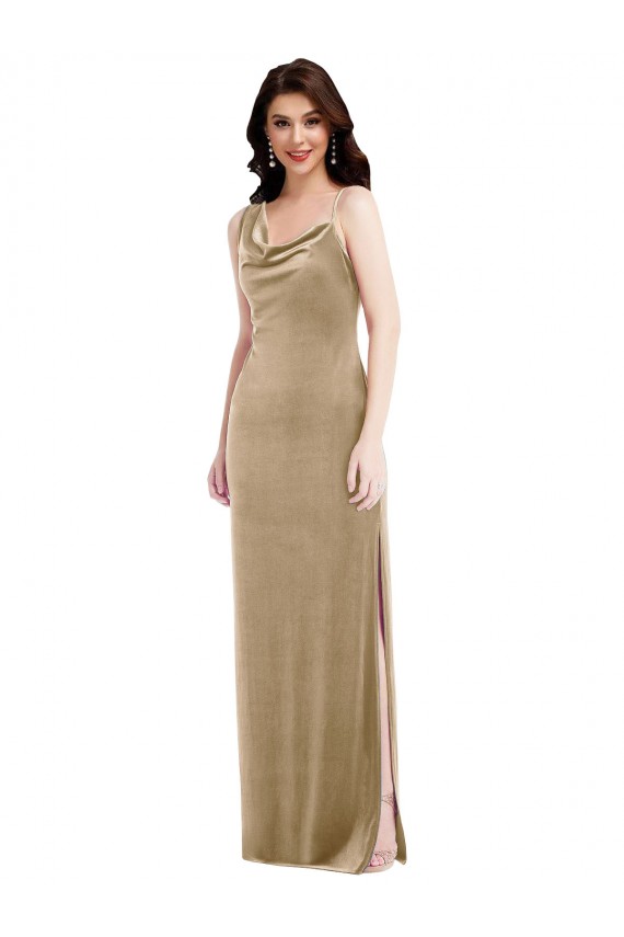 Champagne Fourreau Velours Stretch Longue Formelles Robes demoiselle d'honneur / Robes de soirée / Robes de bal en Gros